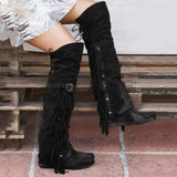 KYLETHOMASW  -  Fashion Bohemia Knee-length Women Boots Ethnic Personality High Boots Tassels Faux Suede Boots Girl Flat Bottom Long Botas Mujer