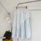 KYLETHOMASW  -  Vintage Striped Midi Skirt Women Harajuku Aesthetic Lace Patchwork Skirts Summer Ladies Korean Casual Design A Line Faldas