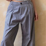 KYLETHOMASW  -  Y2k Plaid Pants for Women Vintage Versatile Korean Fashion Wide Leg Trousers High Waist Casual Streetwear Pantalones De Mujer