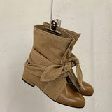 KYLETHOMASW  -  Autumn Bow Knot Women Short Boots Round Toe Low Heel Slip On Shoes Street Fashion Autumn Daily Wear Mordern