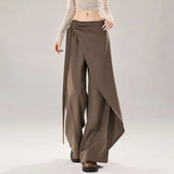 KYLETHOMASW  -  High Waist Wide Leg Pants Women's Brown Grey Asymmetrical Sash Slimming Drape Straight Casual Suit Pants Vintage Style