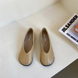 KYLETHOMASW  -  Retro Round Toe Loafers Women Solid Leather Flats Shallow V-Open Boat Mocasines Femmes Comfy Slip On Daily Walking Shoes Ladies