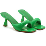 KYLETHOMASW  -  New Fashion High Heel Slippers Women Open Toe Slingback Sandals Female Pumps Square Toe Summer Simple Designer Heeled Sandals
