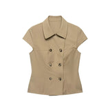 KYLETHOMASW  -  New Temperament Turn Down Collar Women Vest Harajuku Punk Double Breasted Summer High Street Camis Y2k Slim Fit Casual Clothes