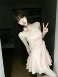 KYLETHOMASW  -  Pink Sexy Retro Elegant Woman Summer Dress Button Design Harajuku Princess Prom Dress Female Chic Korean Popular Clothes