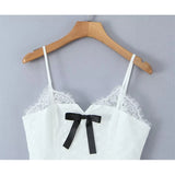 KYLETHOMASW  -  Bow Lace Trim White Sling Mini Sexy Dresses  Sweet Women Elegant A-line Cotton Summer Dress Night Out Robe