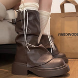 KYLETHOMASW  -  Autumn Vintage Thick Bottom Woman Knight Boot Fashion Belt Buckle Ladies Concise Slip On Short Booties