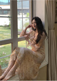 KYLETHOMASW  -  Women Clothes Chiffon Sweet Floral Print Puff Sleeve Slim A-Line Long Dress Elegant Lady Party Vestidos Robe Casual Autumn New