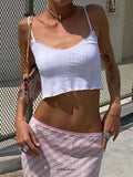 KYLETHOMASW  -  Summer white crop top women jacquard lace trim spaghetti strap cami tops sleeveless breathable relaxed fit causal camisole