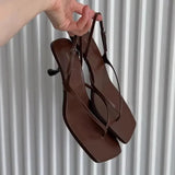 KYLETHOMASW  -  Retro Square Toe Clip Toe Sandals Kitten Heel Back Strap Brown Solid Concise French Style Sexy Fashion Women Shoes Summer Casual