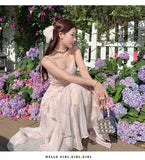 KYLETHOMASW  -  Chic Spaghetti Strap Women's Dresses Summer French Style Princess V-neck Evening Dresses Fashion Elegant Female Dress