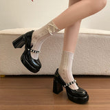KYLETHOMASW  -  Designer New Spring Thick Heel Women Mary Jane Shoes Butterfly-knot Slip On Shoes Ladies Elegant Stripper Party Dress Pumps