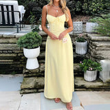 KYLETHOMASW  -  Women's Clothing Spring New Style Elegant Tie-Waist A-Line Solid Color Mid-Length Dress