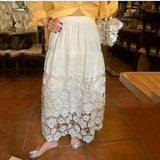 KYLETHOMASW  -  Korean Version Lace Patchwork Hollow Hook Flower A-line Skirt Casual Versatile High Waisted Bottoms Summer New Women