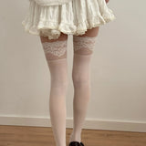 KYLETHOMASW  -  New Arrival Lace Jacquard Women Over Knee Socks Vintage French Elegant Cross Tie Thigh High Socks Lolita Dating Daily Stockings