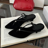 KYLETHOMASW  -  Spring Summer Female Flip flops Women Heeled Slippers Sandals Pumps Fashion Pointed Toe Ladies Low Heel Slides Slippers Shoes