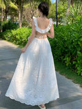 KYLETHOMASW  -  Elegant White Ruffles Womens Dresses French Square Collar Backless Sleeveless Party Dress Summer Holiday Prom Robe New Vestidos