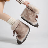 KYLETHOMASW  -  Winter Furry Lace Up Women Snow Boots Concise Height Increase Shoes Female Thick Sole Warm Cotton Short Booties Zapatos De Muje