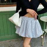 Kylethomasw   -  Stripe Fluffy High Waisted Skirt For Women Autumn New Irregular A-Line Ruched Waist Cinching Bud Mini Skirt Sweet Street