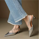 KYLETHOMASW  -  New Style Pointed Toe Low Heel Mule Shoes Women French Retro Single Buckle Strap Fashion Pointed Low Heel Shoes Women 7878