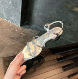 KYLETHOMASW  -  Sandals for Women Summer Round Headed Double with Heart-shaped Diamond Buckle Adjustable Sandal Slippers New Flat Sandals