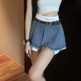 KYLETHOMASW  -  Women High Waist Denim Skirts Summer Korean Fashion Patchwork Mini Skirts Streetwear Female Casual Tassels Jeans Skirts