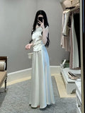 KYLETHOMASW  -  Bias Cowl Neck Maxi Skirt Set  Acetate Look Satin Co Ord Lengthened Silhouette Fluted Hem