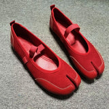 KYLETHOMASW  -  Women's Suede Mary Jane Flats Strap Design Split - Toe Comfortable Casual Shoes Stylish Daily/Lounge Footwear