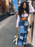 KYLETHOMASW  -  Y2k Patchwork Jeans Women Casual All-match Zippper Pockets Button Flare Denim Trousers Female 2025 Spring Summer Lady Streetwear