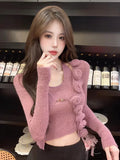 KYLETHOMASW  -   Sweet Hot Girl Pure Sexy Suit Women's Autumn and Winter Knitted Cardigan Short Slim-fit Halter Vest Two-piece Set Female Clothes