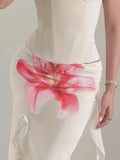 KYLETHOMASW  -  Fashion Floral Print Elegant French Chic Women Skirts Summer Causal Slim Fit Ribbons Skirts