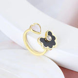 Kylethomasw European And American Jewelry Wholesale Enamel Glaze Inlaid Fritillaria Love Petals Butterfly Elegant Opening Ring Women