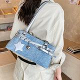 KYLETHOMASW  -  Women's Denim Silver Shoulder Bag Sweet Daily Casual Tote Underarm Bags Female Fashion New Luxury Small Handbags and Purses