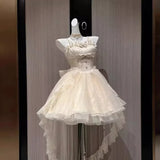 KYLETHOMASW  -  French Style Vintage Puffy Women Dress Lolita Y2k Cute Bow Slim Waist Strap Evening Dress Fashion Elegant Princess Party Outfits