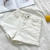 KYLETHOMASW  -  Women High Waist Cuffed Denim Shorts Korean Basic Slim Wide Leg Hot Pants For Summer Daily Wear