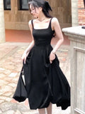 Kylethomasw Elegant Satin Midi Dresses for Women Solid Sleeveless A-line Summer Evening Party Dress French Vintage Prom Robe Vestido Mujer