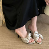 KYLETHOMASW  -  Round Toe Women High Heels Pumps Slides Shoes Female Spring Summer Fashion Butterfly-Knot Ladies Heeled Sandals Shoes