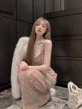 KYLETHOMASW  -   Women Spicy Girl Heavy Industry Sequin Sling Dress 2024 Summer New Women Sexy Waist Female Wrap Hip Long Dresses