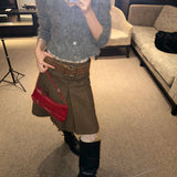 KYLETHOMASW  -  Korean Plaid Contrast Color Casual Mid-length Skirt Women Autumn New High Street Fashion All-match Pleated A-line Skirt