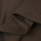 KYLETHOMASW  -  American style basic lace half open collar button chest revealing base top brown ribbed simple slim fit versatile T-shirt