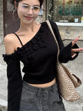 KYLETHOMASW  -  Roses Women Sweet Sweaters OL Knitwear Loose Off Shoulders 2025 Sexy Pullovers Chic All Match OL Winter Gentle