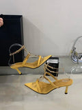 KYLETHOMASW  -  Sandals Female Shoe  High Heels Open Toe New Girls High-heeled Rhinestone Gladiator Summer Peep Square Sexy