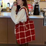 KYLETHOMASW  -  High-capacity Christmas Red Plaid Shoulder Bags Sweet Y2k Aesthetic Vintage Handbags Fashion Trendy Women All Match Underarm Bag