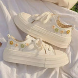 KYLETHOMASW  -  Hot-Selling Thick-Soled Canvas Shoes Summer Thin Embroidered Flower Casual Sports Sneakers Versatile White Shoes