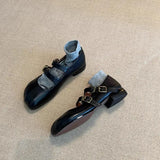 KYLETHOMASW  -  Double Buckle Strap Tabis Shoes Ladies Solid Leather Mary Janes Low Heeled Flats Woman Trotters Loafers Barefoot Walking Shoes