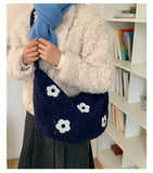 KYLETHOMASW  -  Korean Fluffy Sweet Floral Underarm Bag Y2k Lamb Wool Shopping Handbags Women New All Match Streetwear Travel Shoulder Bags