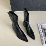 KYLETHOMASW  -  Black Pointed Toe Boots Woman Chunky Shoes Fall High Heels Brown Ankle Boots Back Zipper Ladies Shoes
