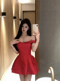 KYLETHOMASW  -  Woman Dress Sexy Strapless Slash Neck Off Shoulder Elegant Solid Sweet Princess Party Mini Dresses Female Cocktail