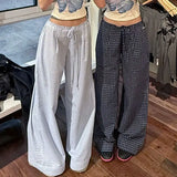KYLETHOMASW  -  Summer Hot Retro American Lazy Style Straight Tube Loose Mid Low Waist Drawstring Plaid Casual Pants Women