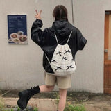 Kylethomasw Sweet Y2k Aesthetic Kawaii Bow Backpack Japanese Girls All Match Drawstring Backpacks Women Students Casual Trendy Schoolbags